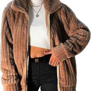 Women's Fleece Jacket Women Full Zip Long Sleeve Lapel Collar Sherpa Coat Outerw